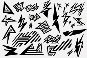 abstract shapes, lightning strike, minimal lines, fine detail tattoo idea