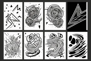 random shapes, lightning strike, minimal thin lines, fine detail tattoo idea