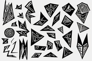 random shapes, lightning, minimal thin lines, fine detail tattoo idea