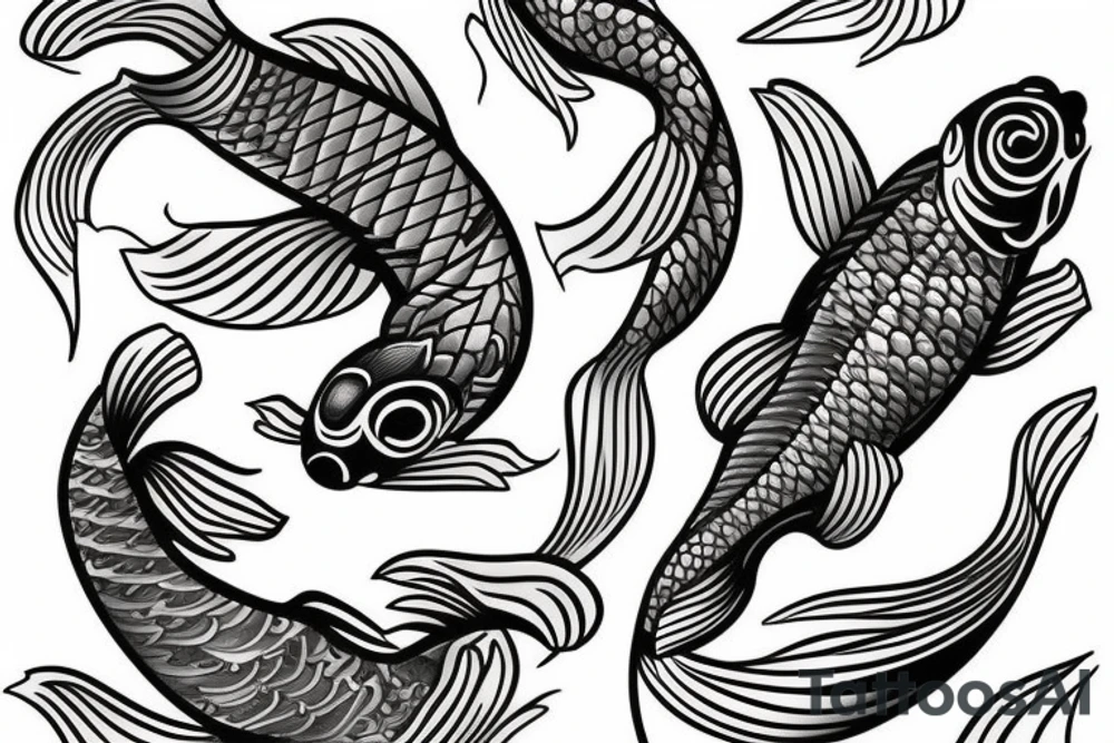A koi fish with waves and flowers tattoo idea
