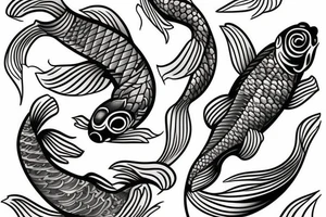 A koi fish with waves and flowers tattoo idea