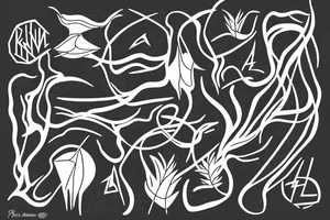 abstract art, thin lines, negative space, lightning, olive branch tattoo idea