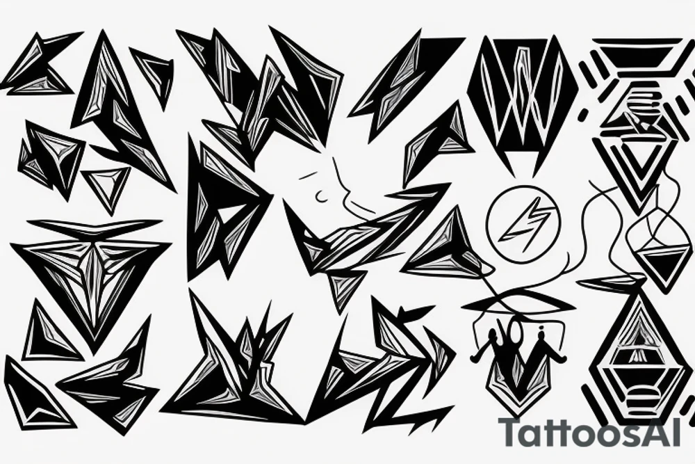 abstract art, thin lines, negative space, lightning, icarus, symmetrical tattoo idea