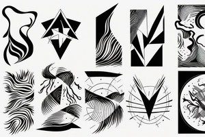 abstract art, thin lines, negative space, lightning, icarus, symmetrical tattoo idea