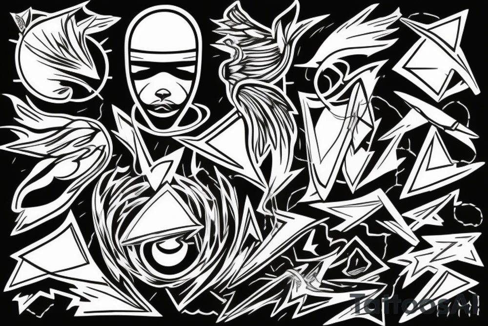 abstract art, thin lines, negative space, lightning, icarus, symmetrical tattoo idea