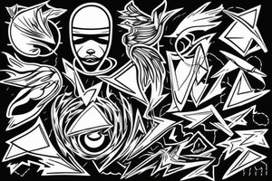 abstract art, thin lines, negative space, lightning, icarus, symmetrical tattoo idea