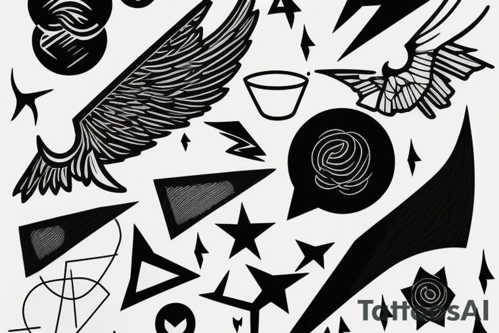 abstract art, thin lines, negative space, lightning, icarus, symmetrical tattoo idea