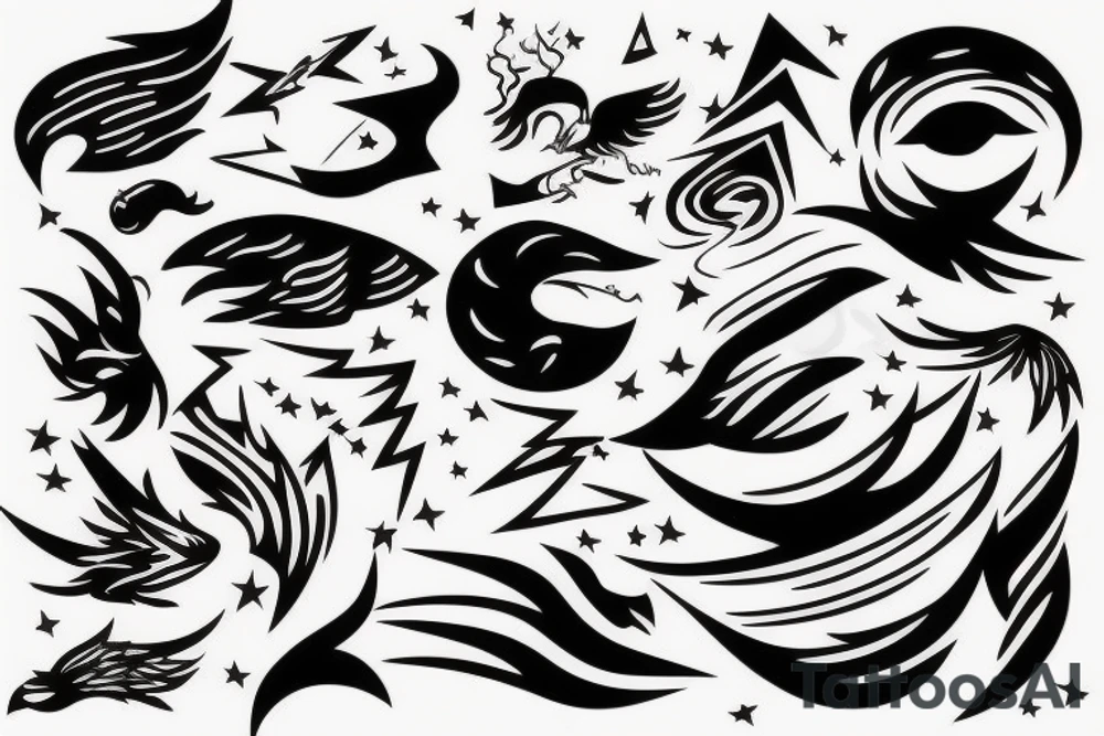 abstract art, thin lines, negative space, lightning, icarus tattoo idea