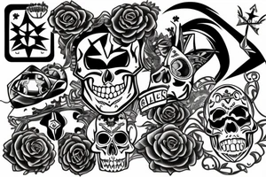 Skull with a jacks game piece tattoo idea