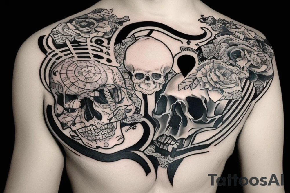 Skull with a jacks game piece tattoo idea