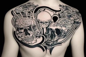 Skull with a jacks game piece tattoo idea