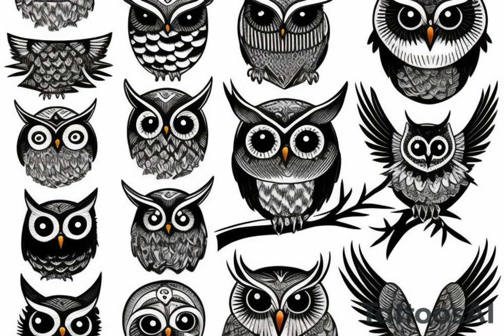 Night themed owl tattoo idea