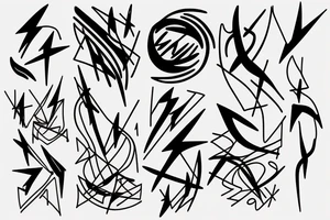 lightning, minimal, thin lines, detail, abstract random lines, icarus, Phoenician tribal tattoo idea