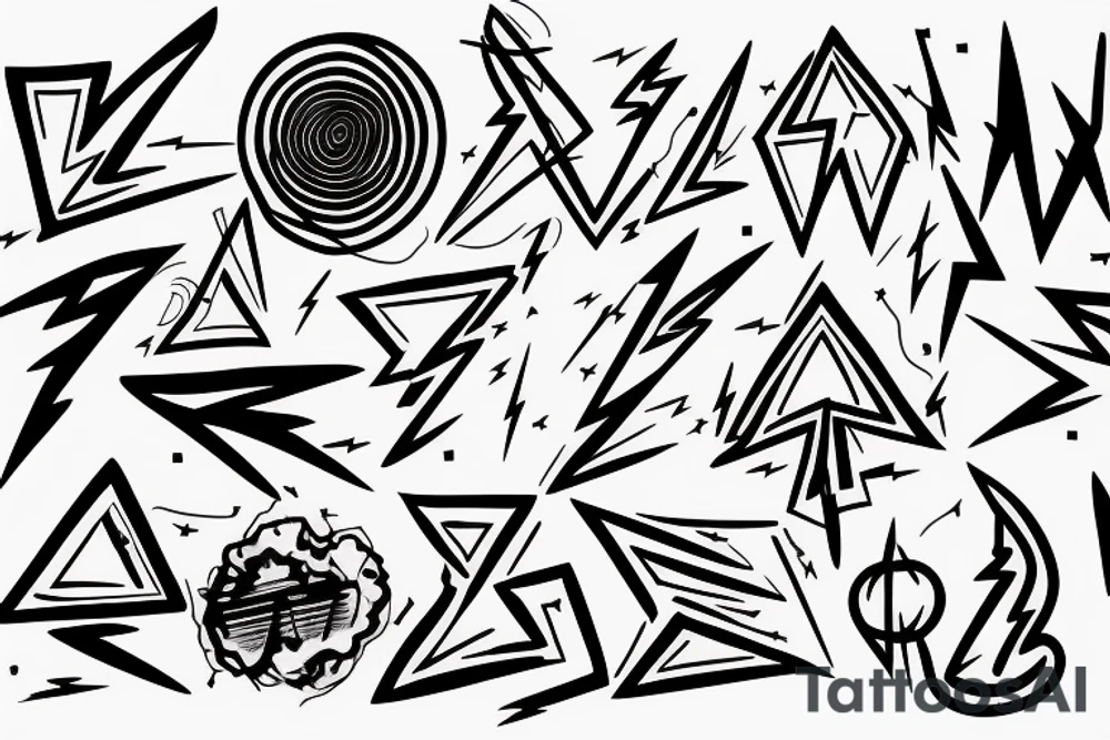 lightning, minimal, thin lines, detail, abstract random lines, icarus, Phoenician tribal tattoo idea