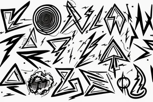 lightning, minimal, thin lines, detail, abstract random lines, icarus, Phoenician tribal tattoo idea