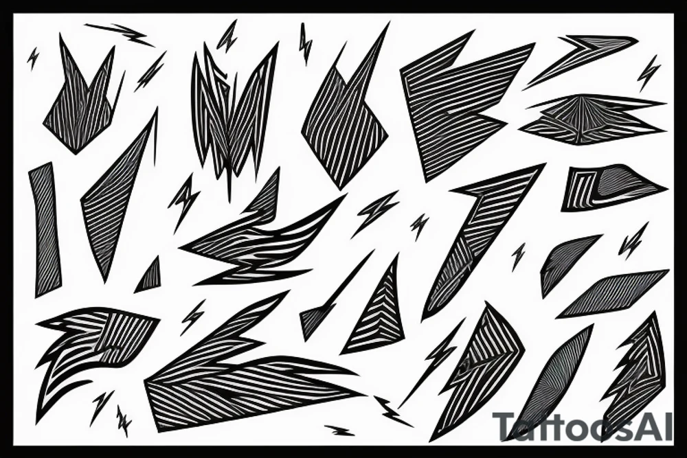 lightning, minimal, thin lines, detail, abstract random lines, icarus, Phoenician tribal tattoo idea