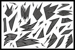 lightning, minimal, thin lines, detail, abstract random lines, icarus, Phoenician tribal tattoo idea