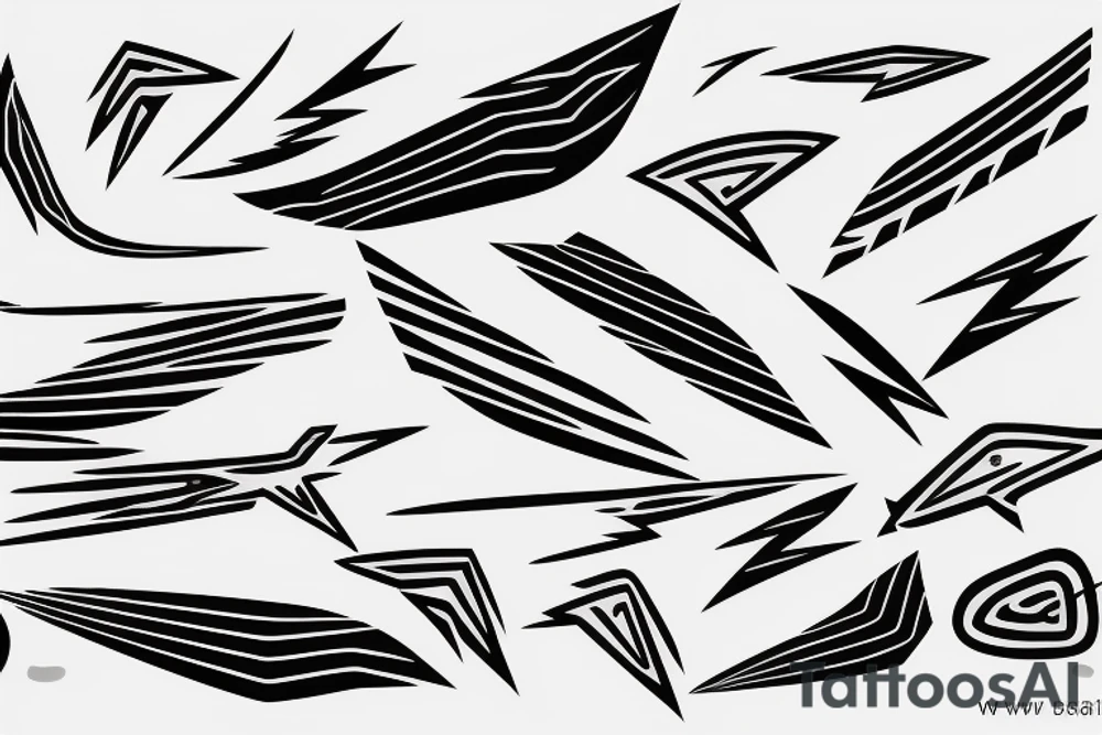lightning, minimal, thin lines, detail, abstract random lines, icarus, Phoenician tribal tattoo idea
