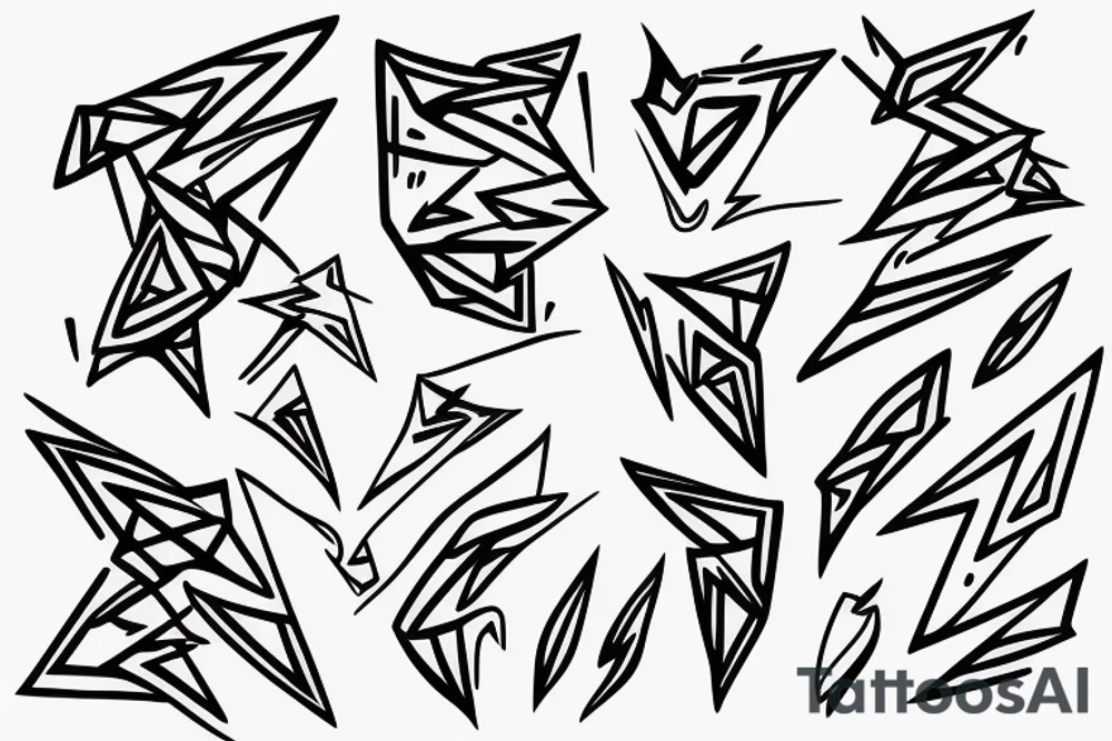 lightning, minimal, thin lines, detail, abstract random lines, icarus, Phoenician tribal tattoo idea