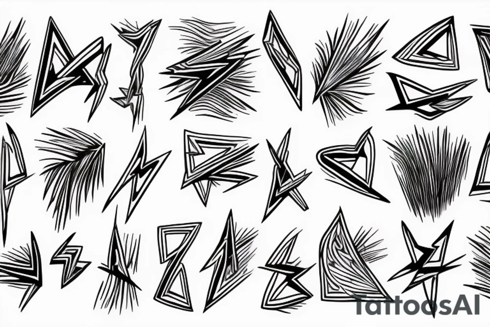 lightning, minimal, thin lines, detail, abstract random lines, icarus, Phoenician tribal tattoo idea