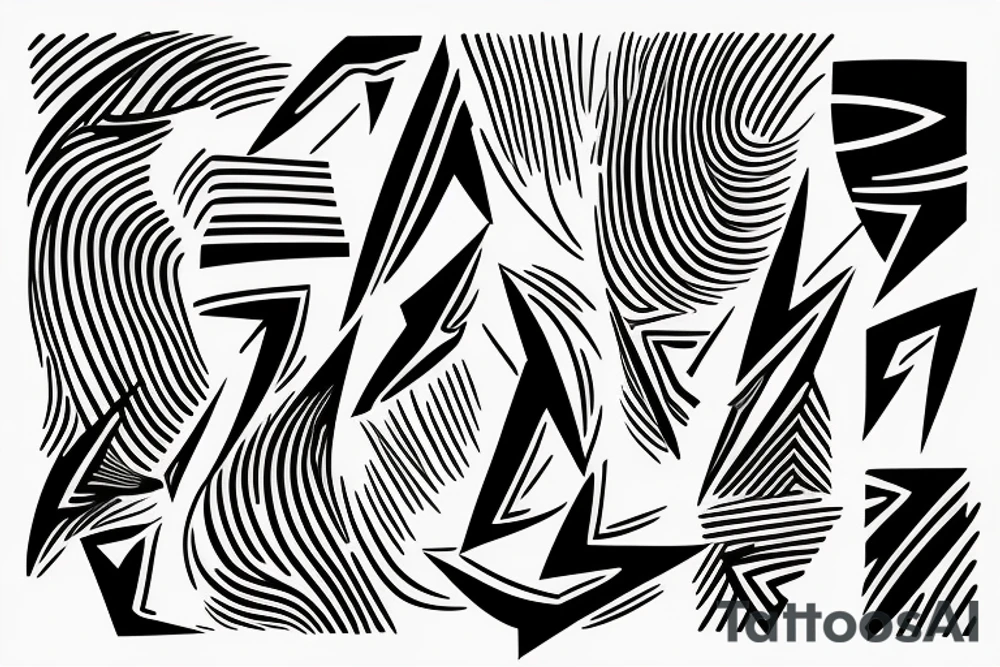 lightning, minimal, thin lines, detail, abstract random lines, icarus, Phoenician tribal tattoo idea