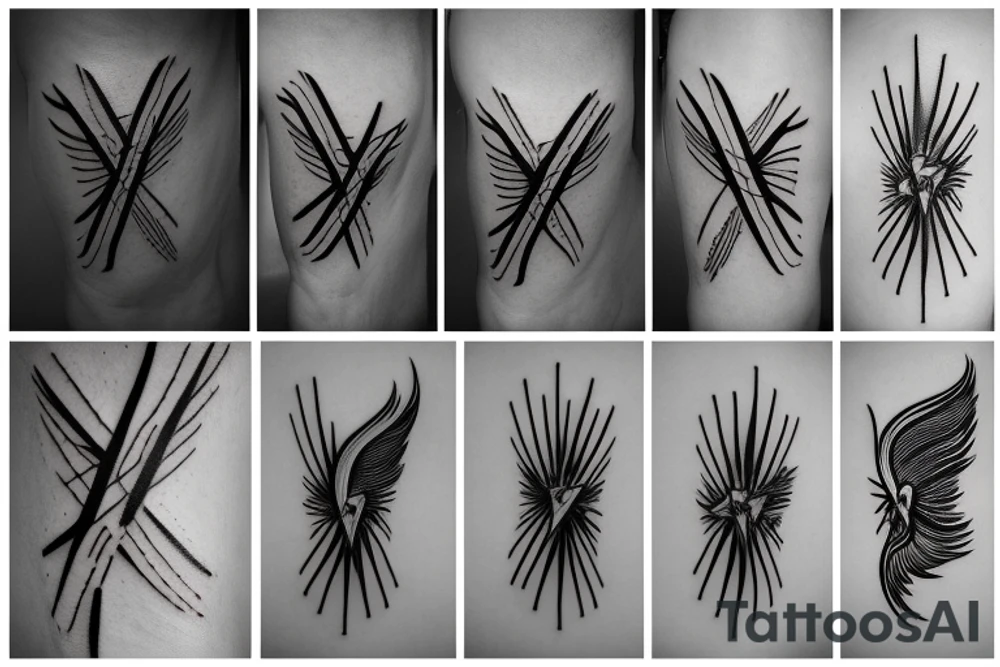 lightning, minimal, thin lines, detail, abstract random lines, icarus, Phoenician tribal tattoo idea