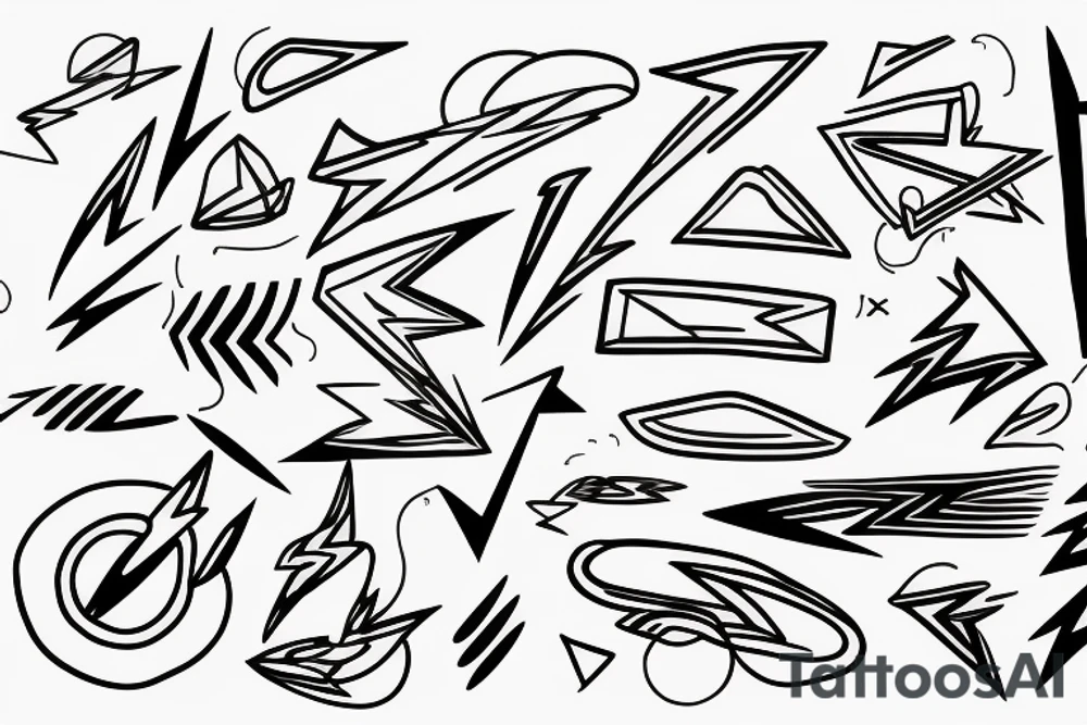 lightning, minimal, thin lines, detail, abstract random lines, icarus, Phoenician tribal tattoo idea