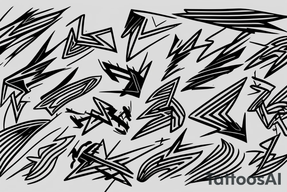 lightning, minimal, thin lines, detail, abstract random lines, icarus, Phoenician tribal tattoo idea