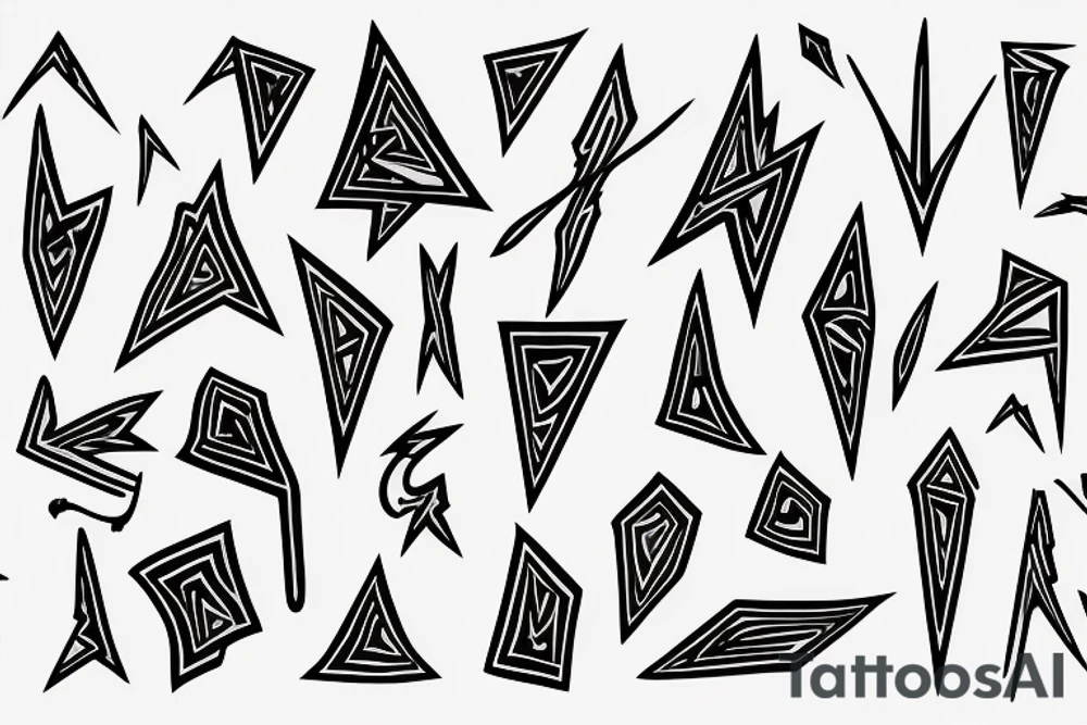 lightning, minimal, thin lines, detail, abstract random lines, icarus, Phoenician tribal tattoo idea