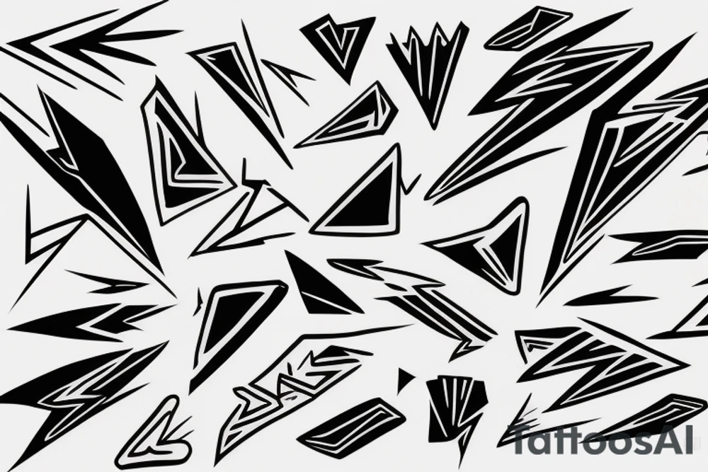 lightning, minimal, thin lines, detail, abstract random lines, icarus, Phoenician tribal tattoo idea
