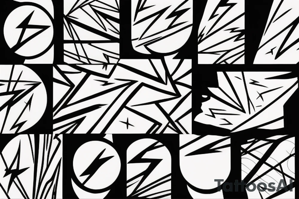 lightning, minimal, thin lines, detail, abstract random lines, icarus, Phoenician tribal tattoo idea