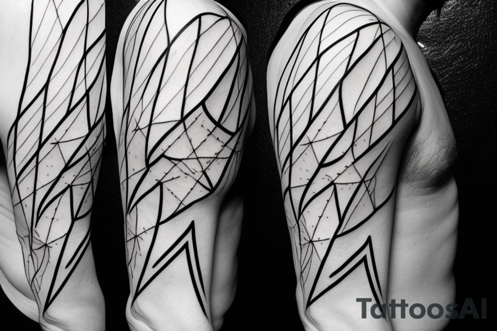 lightning, minimal, thin lines, detail, abstract random lines, icarus, Phoenician tribal tattoo idea