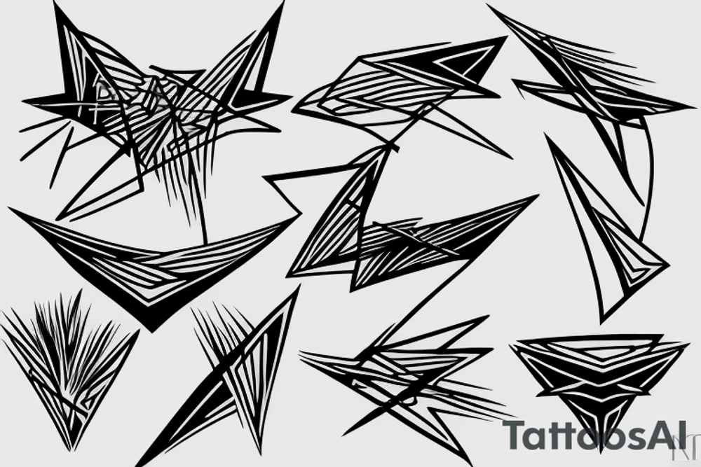 lightning, minimal, thin lines, detail, abstract random lines, icarus, Phoenician tribal tattoo idea