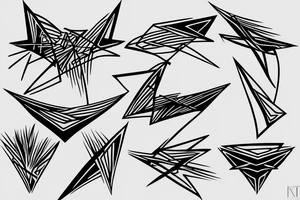 lightning, minimal, thin lines, detail, abstract random lines, icarus, Phoenician tribal tattoo idea
