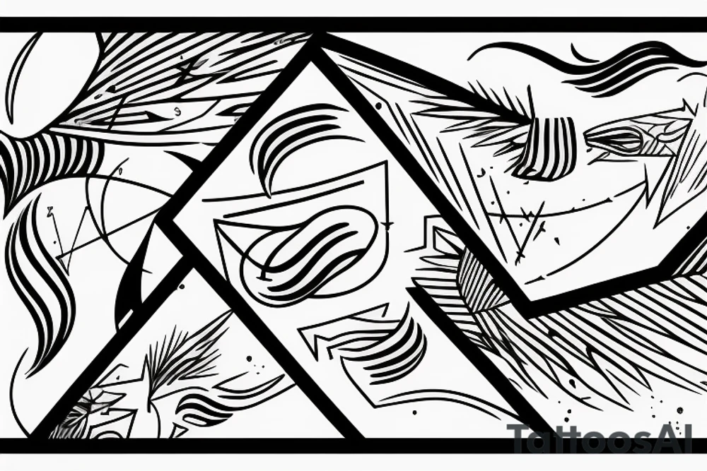 lightning, minimal, thin lines, detail, abstract random lines, icarus, Phoenician tribal tattoo idea