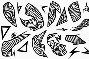 lightning, minimal, thin lines, detail, abstract random lines, icarus, Phoenician tribal tattoo idea