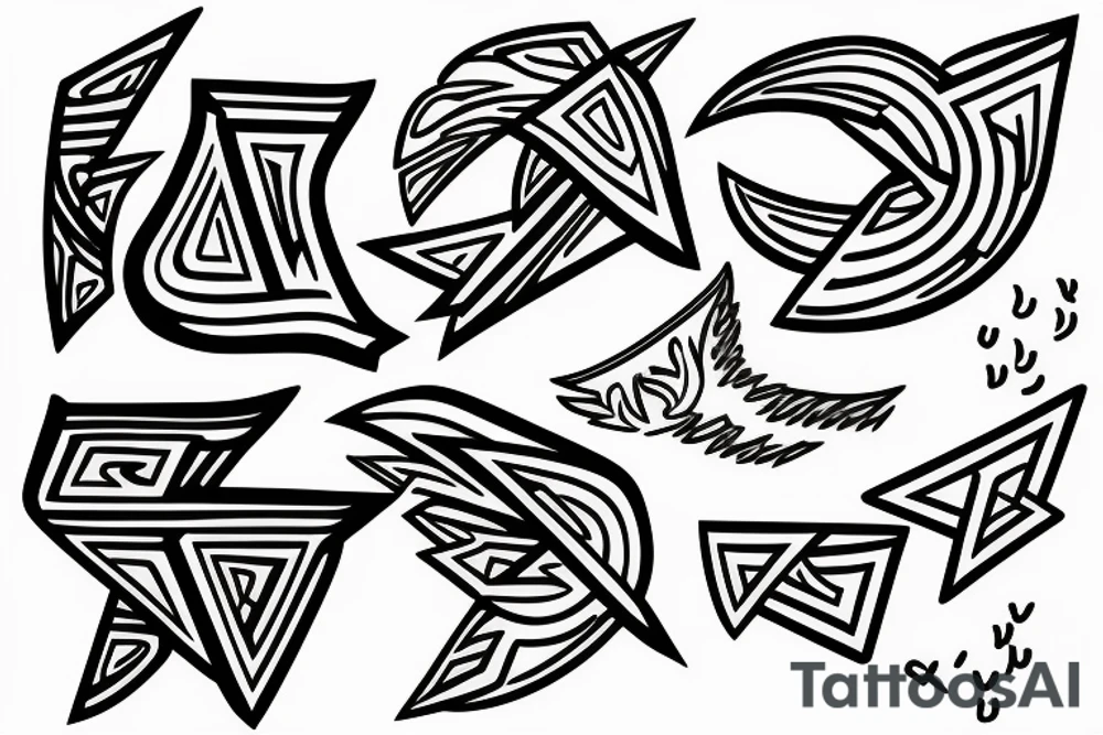 lightning, minimal, thin lines, detail, abstract random lines, icarus, Phoenician tribal tattoo idea