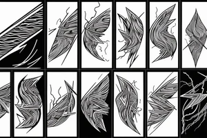 lightning, minimal, thin lines, detail, abstract random lines, icarus, Phoenician tribal tattoo idea