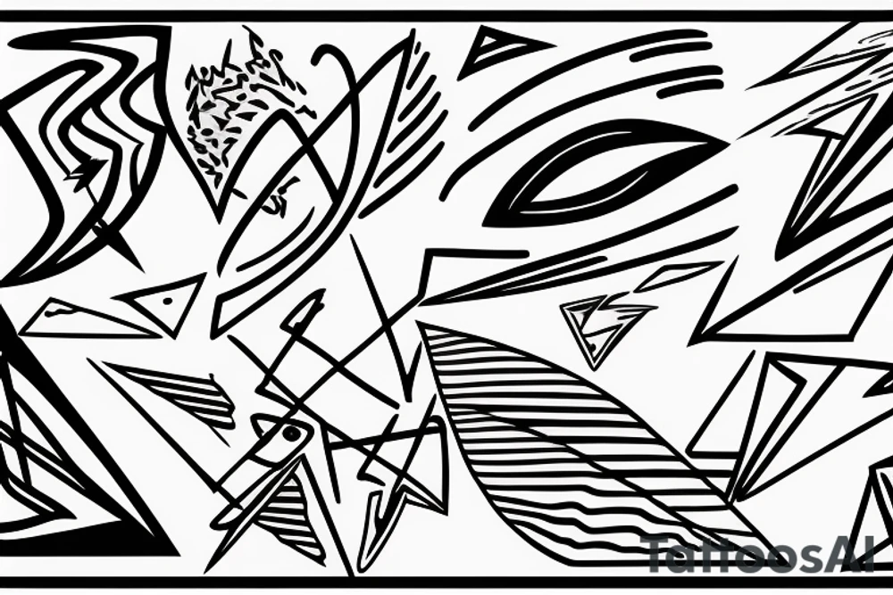 lightning, minimal, thin lines, detail, abstract random lines, icarus, Phoenician tribal tattoo idea