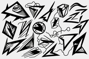 lightning, detail, abstract random lines, broken glass tattoo idea