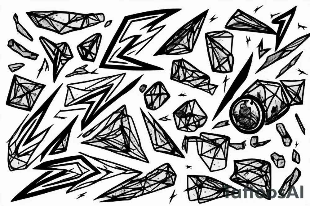 lightning, detail, abstract random lines, broken glass tattoo idea