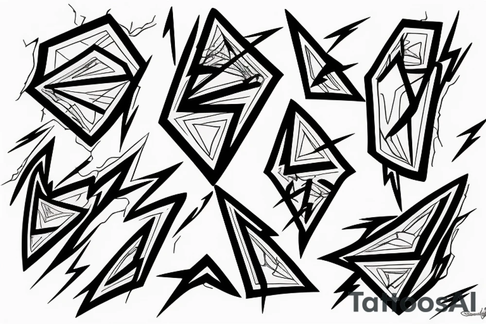 lightning, detail, abstract random lines, broken glass tattoo idea