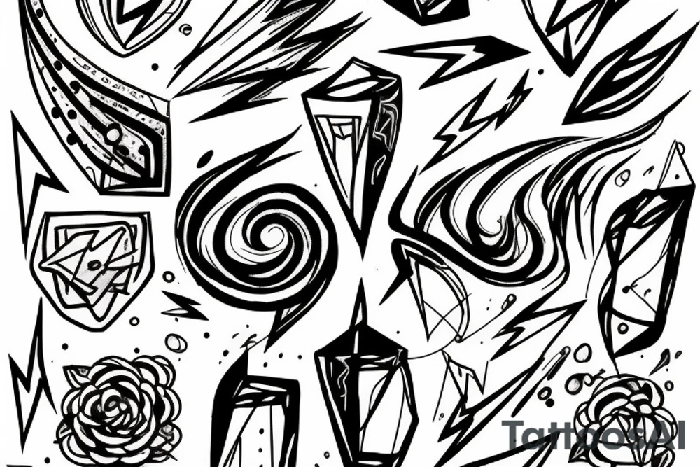 lightning, detail, abstract random lines, broken glass tattoo idea