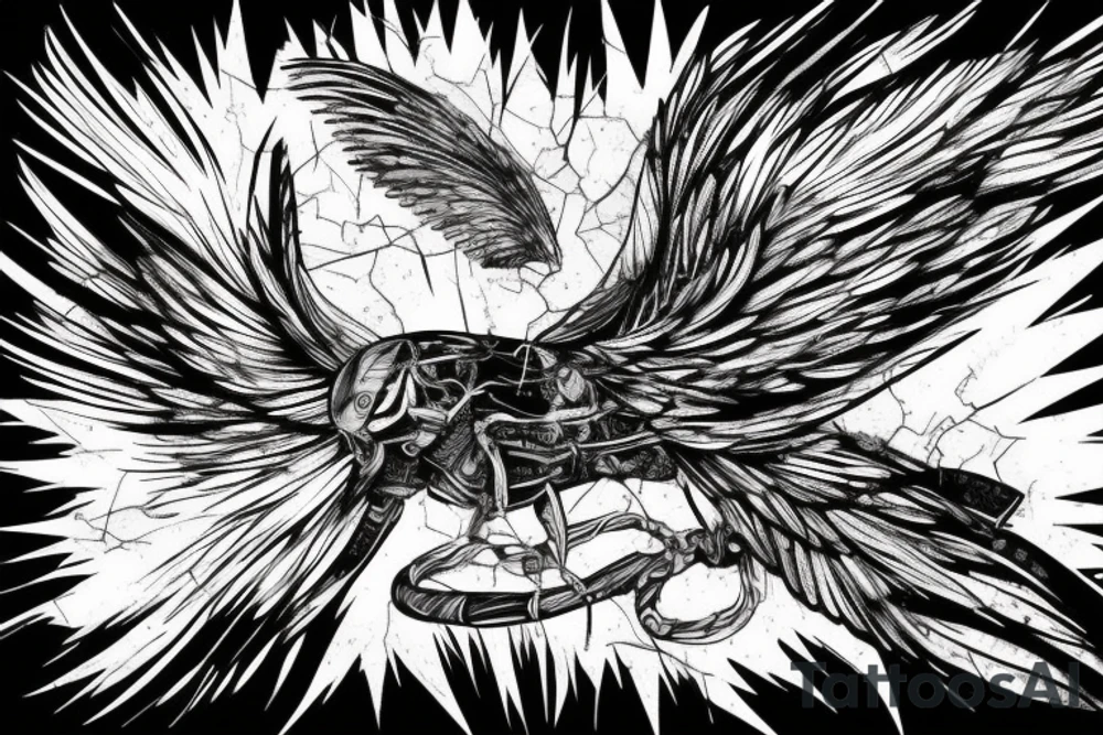 lightning, detail, abstract random lines, broken glass, icarus, wings tattoo idea