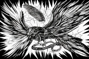 lightning, detail, abstract random lines, broken glass, icarus, wings tattoo idea