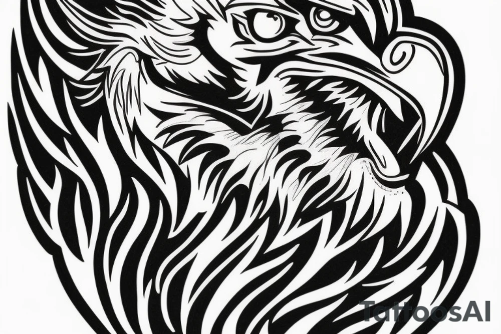 Left shoulder to mid-arm sleeve depicting bald Eagle, lion, and Christian cross tattoo idea