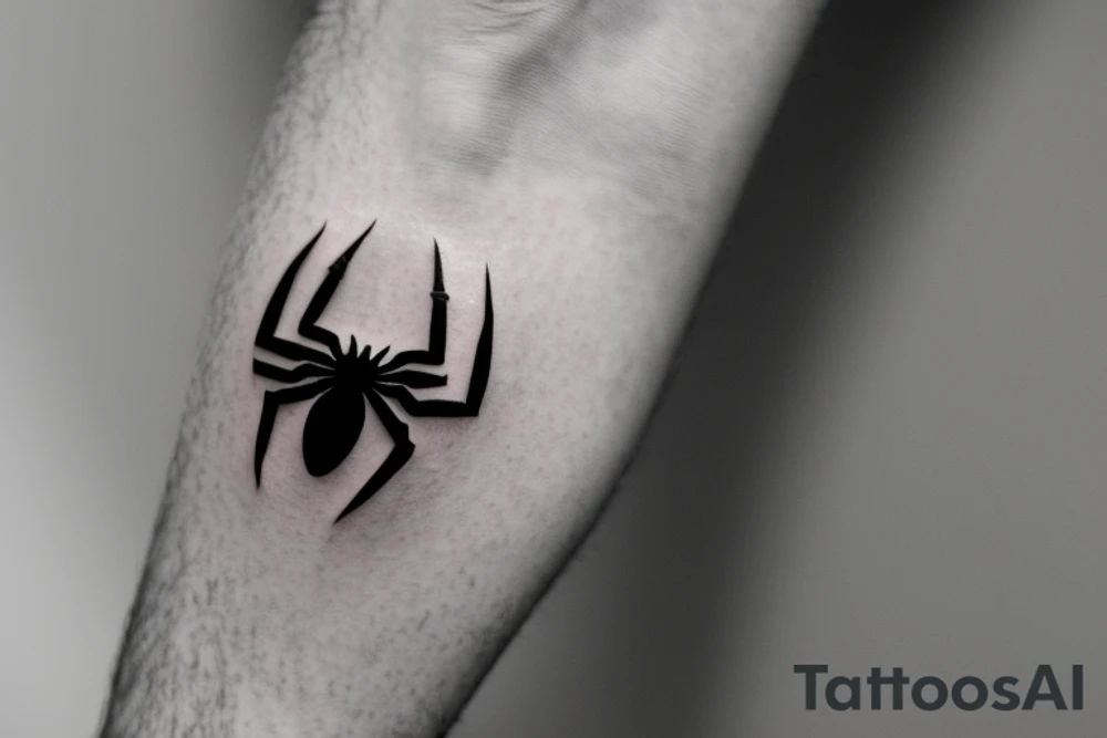Small and minimalist tattoo of the Spiderman Symbol. A Spider which represents hope, resilience and protection tattoo idea
