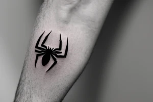 Small and minimalist tattoo of the Spiderman Symbol. A Spider which represents hope, resilience and protection tattoo idea