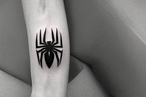 Small and minimalist tattoo of the Spiderman Symbol. A Spider which represents hope, resilience and protection tattoo idea