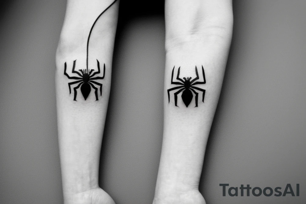 Small and minimalist tattoo of the Spiderman Symbol. A Spider, similar to the Spider of the Andrew Garfield's Spiderman, which represents hope, resilience and protection tattoo idea